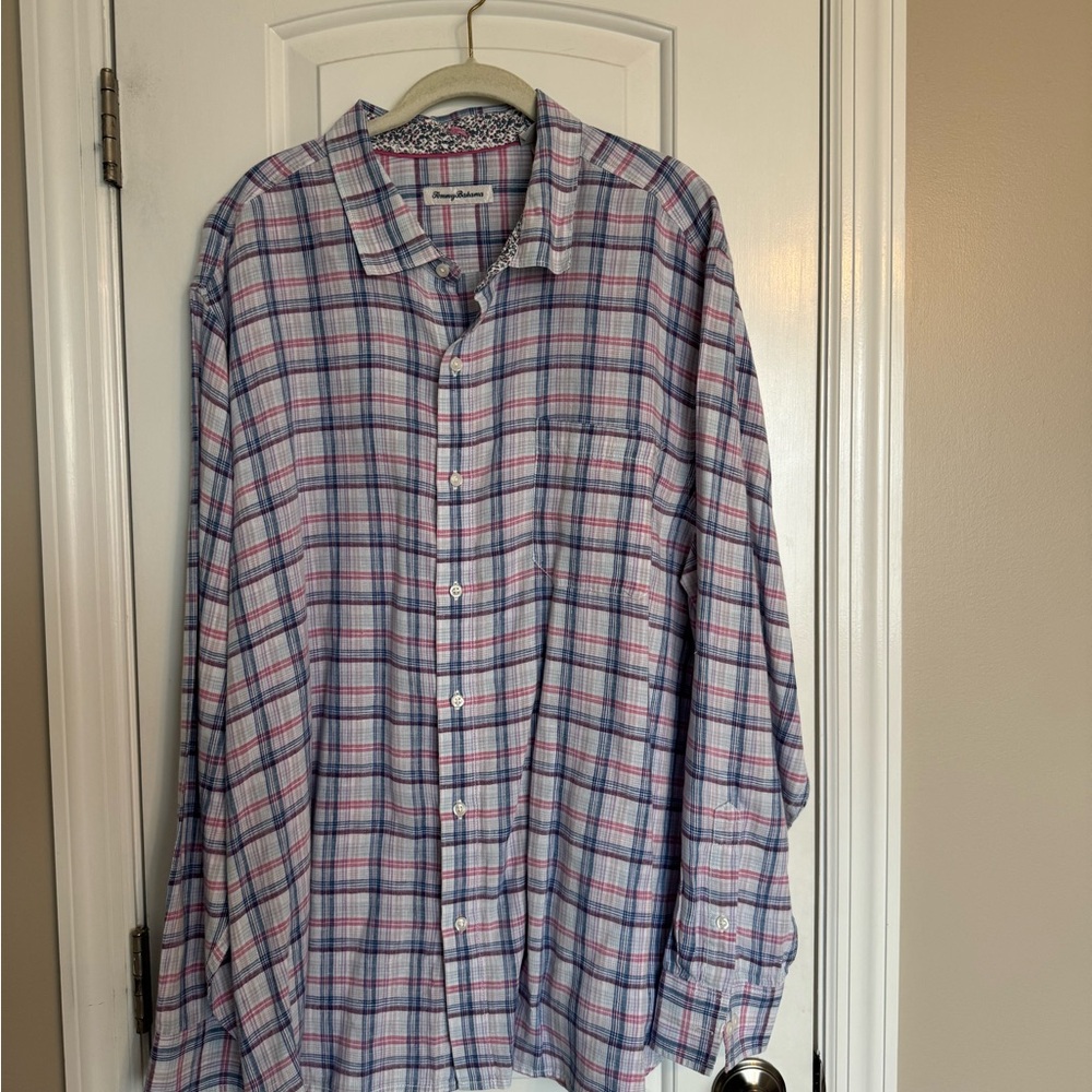 Tommy Hilfiger Men's Blue and Red Plaid Shirt